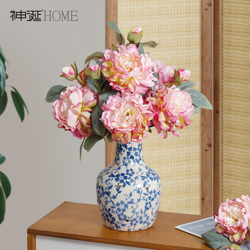 高档牡丹芍药假花仿真花摆件客厅餐桌摆花玄关斗柜干花仿生花装饰