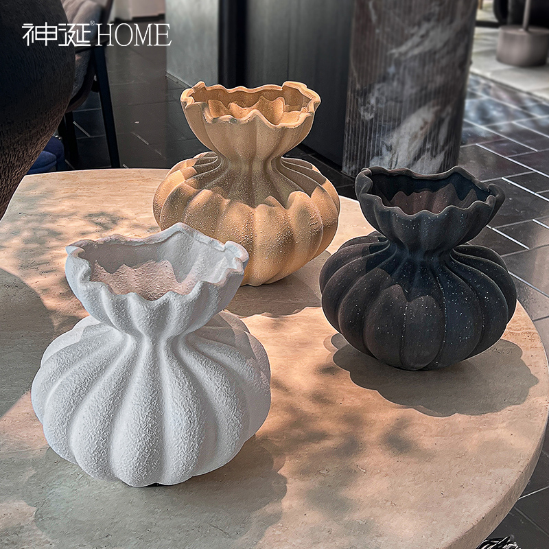 陶瓷花瓶高级感法式复古黑白色插花器客厅水培鲜花电视柜装饰摆件