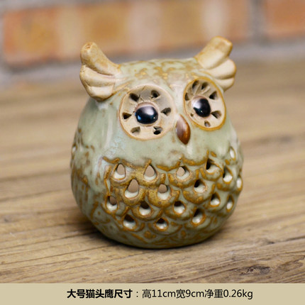 美式乡村复古陶瓷哑光可爱猫头鹰工艺品创意客厅办公室装饰品摆件