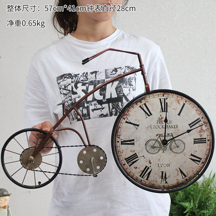创意墙上装饰品美式复古自行车挂钟墙饰客厅卧室个性墙面壁饰钟表