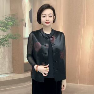 新款中式真丝马甲坎肩妈妈气质复古时尚立领国风