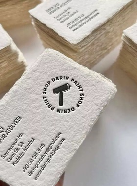 手工毛边水彩纸letterpress凸版印刷名片吊牌定制手工纸活版印刷