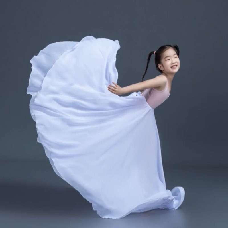 古典舞系带半身裙雪纺现代舞练功长裙儿童摄影写真演出舞蹈大摆裙