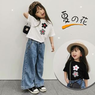 kids 贝拉拉童装 日系呆萌纯棉花朵洗水T恤短袖 韩国童装 2025夏季