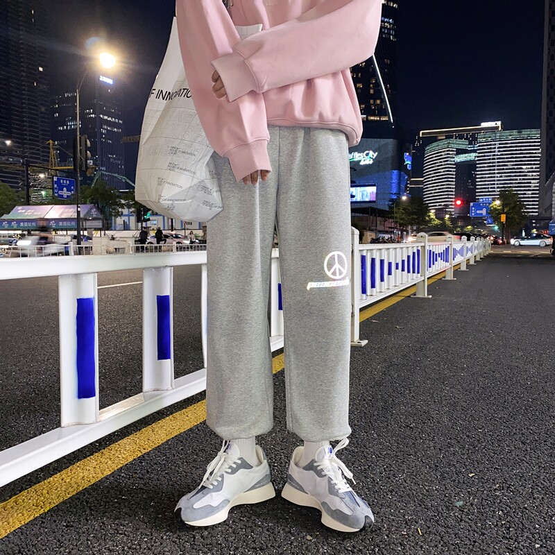 港风反光印花logo宽松抽绳九分卫裤XZ604-KP07-P45控58,男装休闲裤,星座604