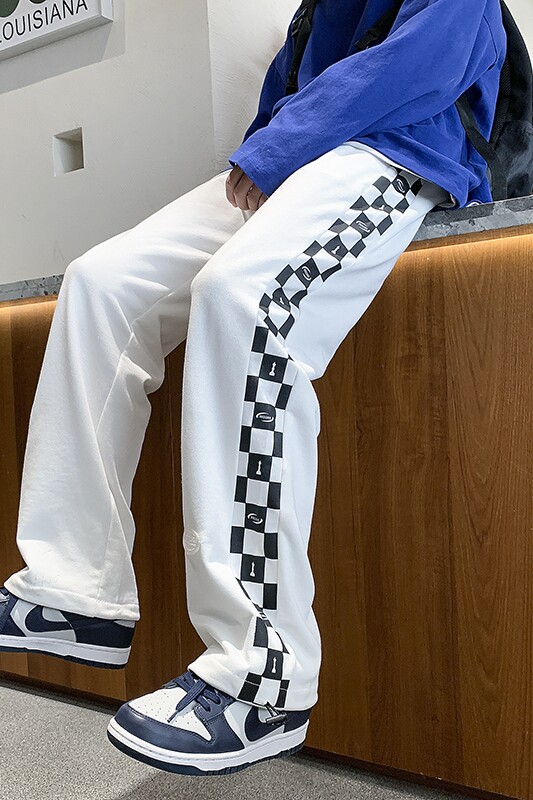 2026春季新款侧边棋盘格印花胶标休闲裤长裤XZ604-KP58-P55控68,男装休闲裤,星座604