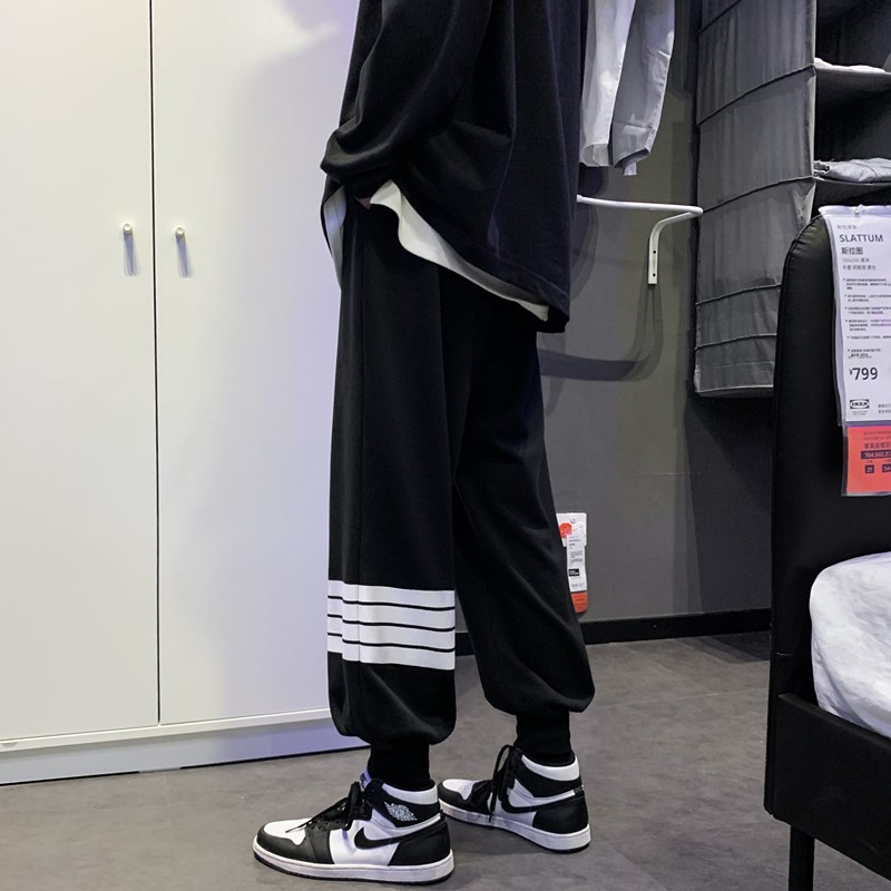港风新款春秋百搭经典四条杠宽松罗口卫裤XZ604-KP38-P45控58,男装休闲裤,星座604
