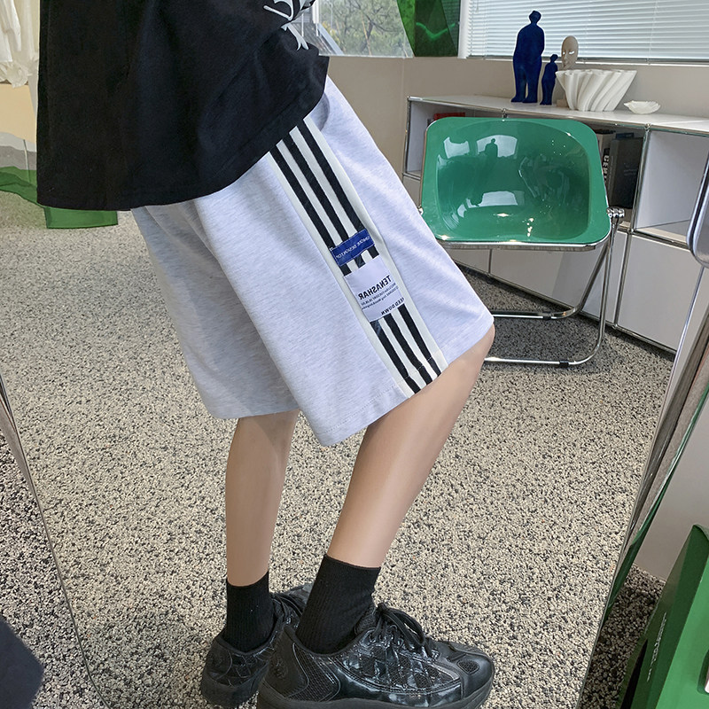 2026夏季新款自制条纹拼接贴标休闲短裤XZ604-KP63-P35控48,男装牛仔裤,星座604