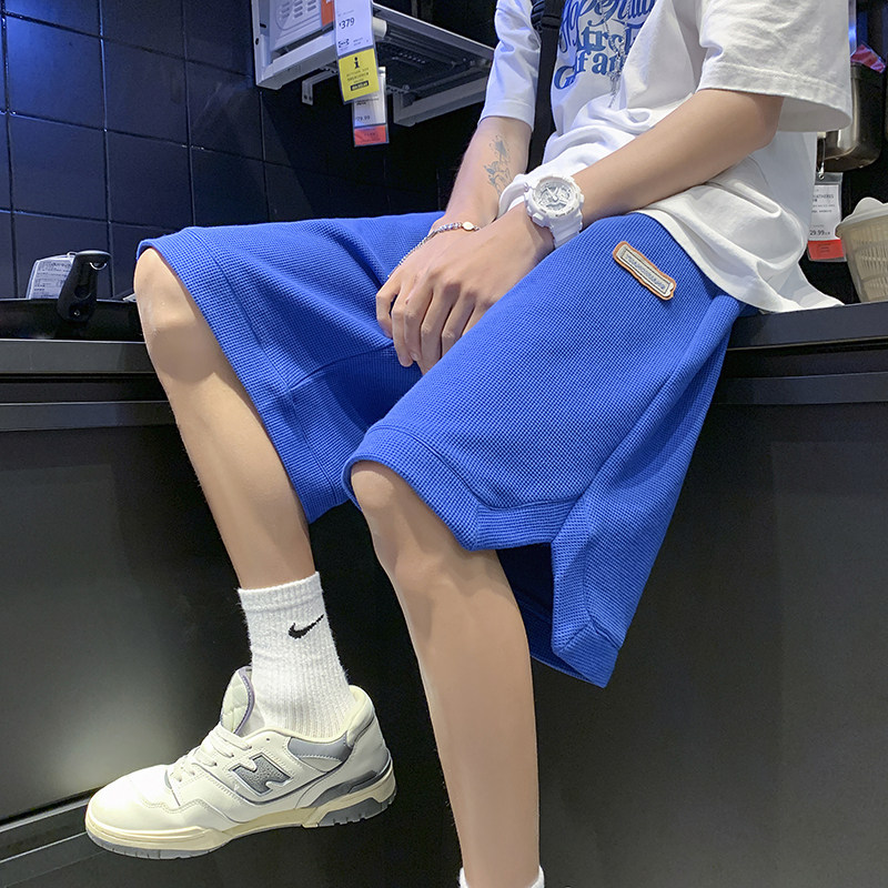 2026夏季新款华夫格开衩五分宽松短裤XZ604-KP64-P35控48,男装牛仔裤,星座604