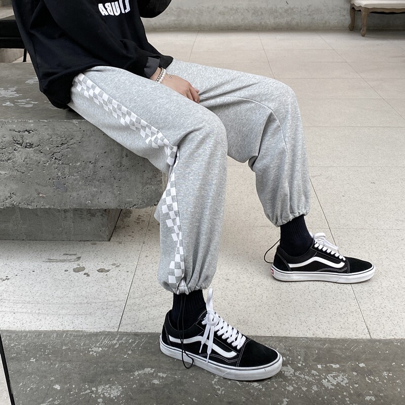 棋盘格印花抽绳卫裤加绒加厚/不加绒XZ604-KP04-P55控68,男装休闲裤,星座604