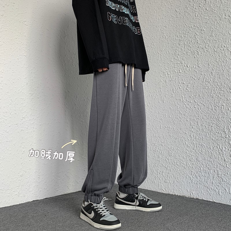 2026冬季加绒加厚束脚拉链卫裤XZ604-KP42-P55控68,男装休闲裤,星座604
