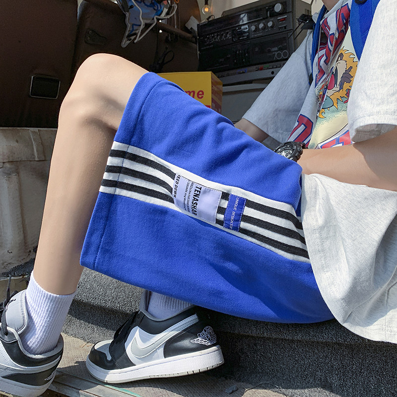 2026夏季新款条纹拼接贴标休闲卫裤短裤XZ604-KP63-P35控48,男装牛仔裤,星座604