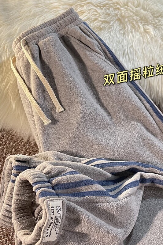 冬季新款三道杠摇粒绒魔术贴休闲裤暖光平铺XZ604-KP48-P55控68,男装休闲裤,星座604
