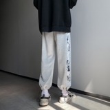 2026春季港风新款侧边漫画拼接九分抽绳卫裤XZ604-KP23-P45控58，男装休闲裤，星座604