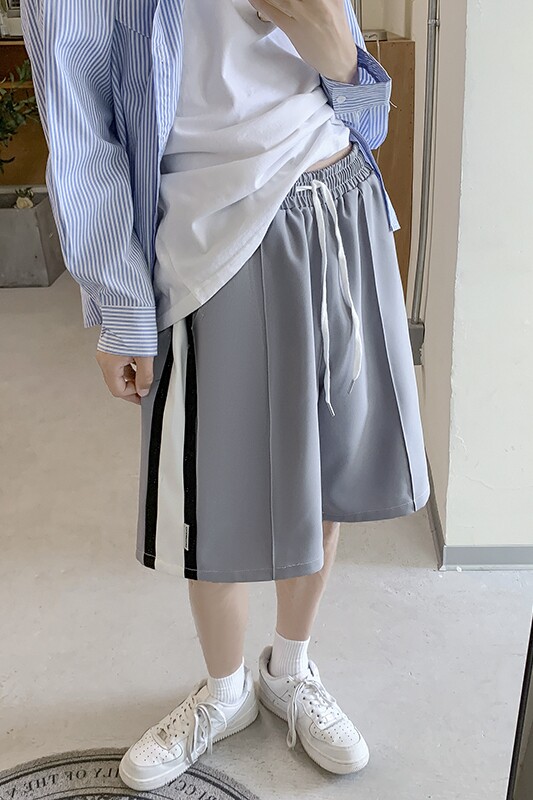 2026夏季新款高街条纹拼接冰丝短裤XZ604-KG30-P35控48,男装牛仔裤,星座604