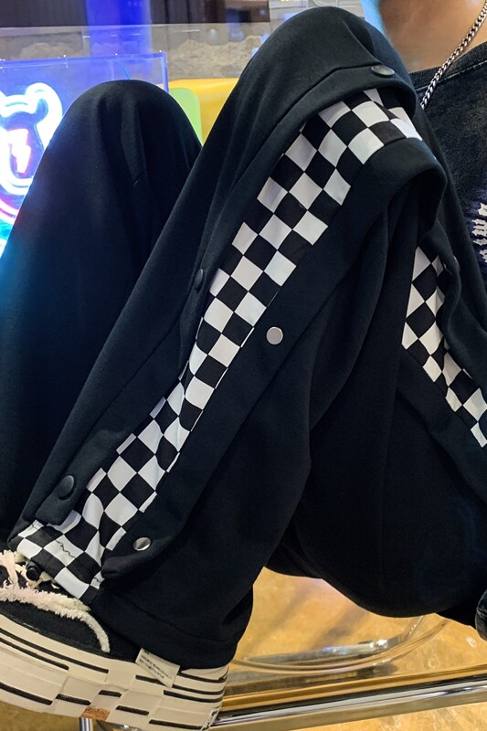 2026早春港风高街排扣棋盘格休闲裤XZ604-KP30-P55控68,男装休闲裤,星座604