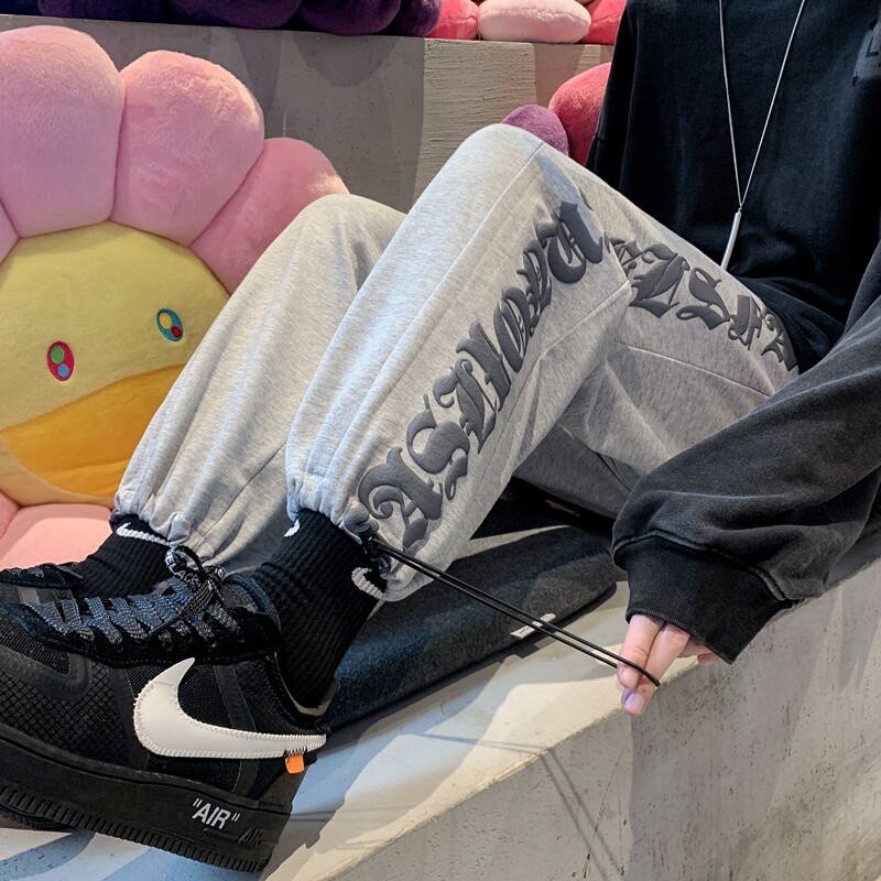 2026早春港风侧边字母发泡印花九分抽绳卫裤XZ604-KP22-P55控68,男装休闲裤,星座604