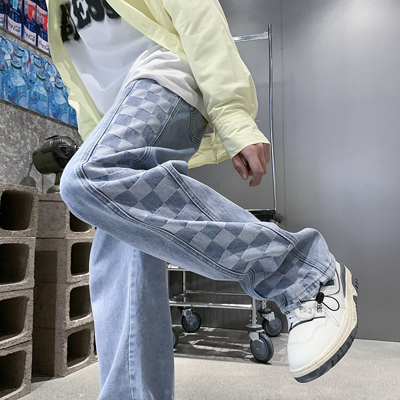 2026春季新款侧边提花棋盘格牛仔裤XZ604-KN06-P55控68,男装牛仔裤,星座604