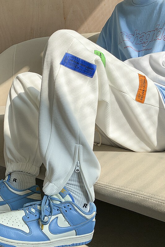 2026春季新款自制绣标华夫格拉链束脚休闲裤XZ604-KP51-P55控68,男装休闲裤,星座604