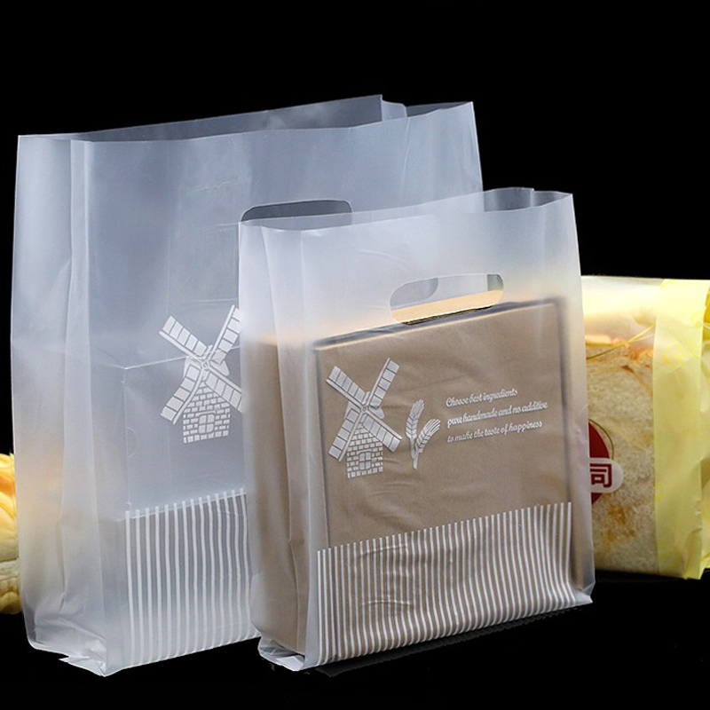 条纹烘焙袋面包打包袋挖孔四指袋西点甜品外卖手拎袋塑料袋子包邮