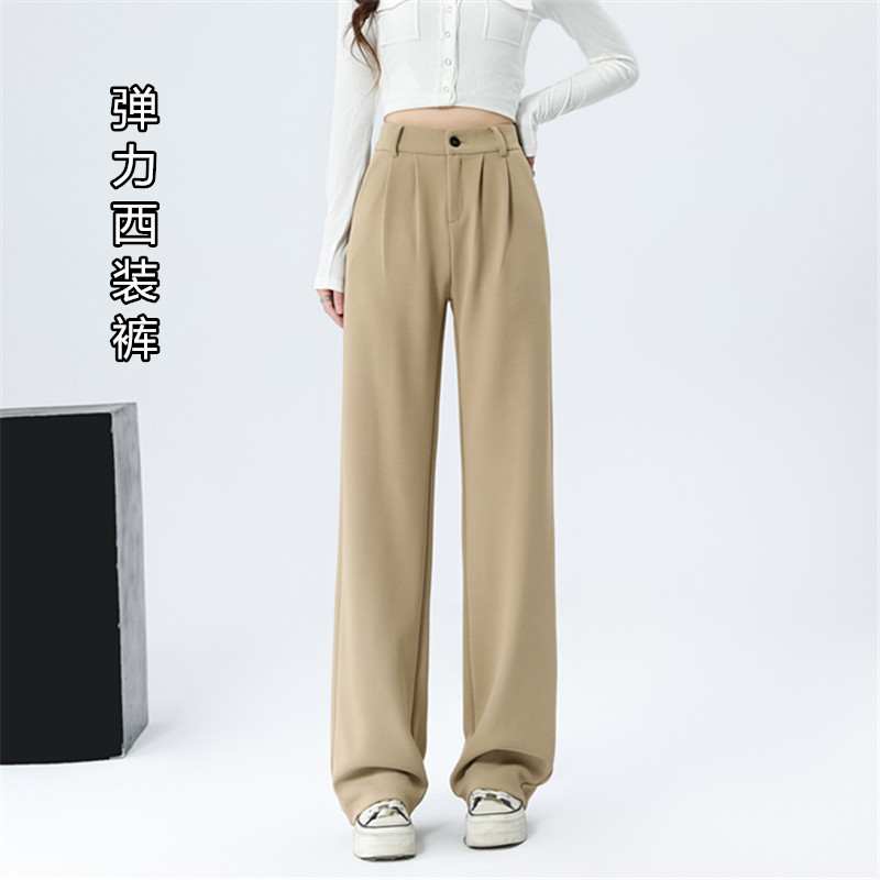 春夏新款西装弹力窄版直筒裤S--5XL码黑色驼色职业休闲女士长裤子