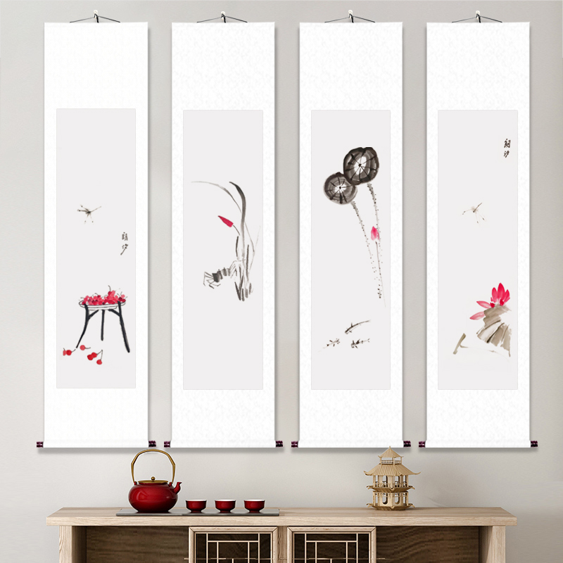仿齐白石水墨画手绘办公室字画新中式写意壁画客厅茶室禅意挂画