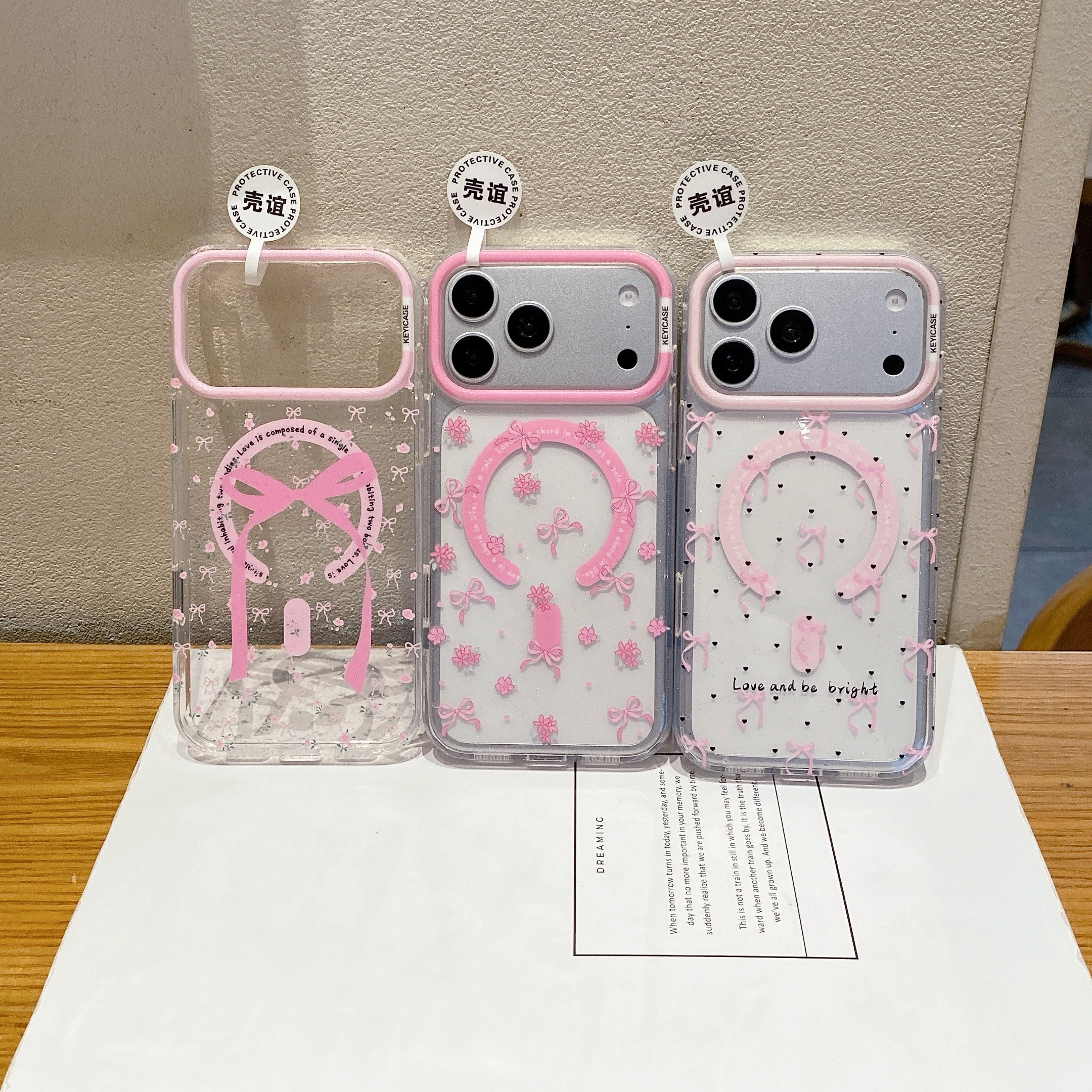 KEYICASE爱心碎花粉蝴蝶结适用iphone苹果17promax温柔16pro小众15气质14甜美13女生时尚包相机键磁吸手机壳