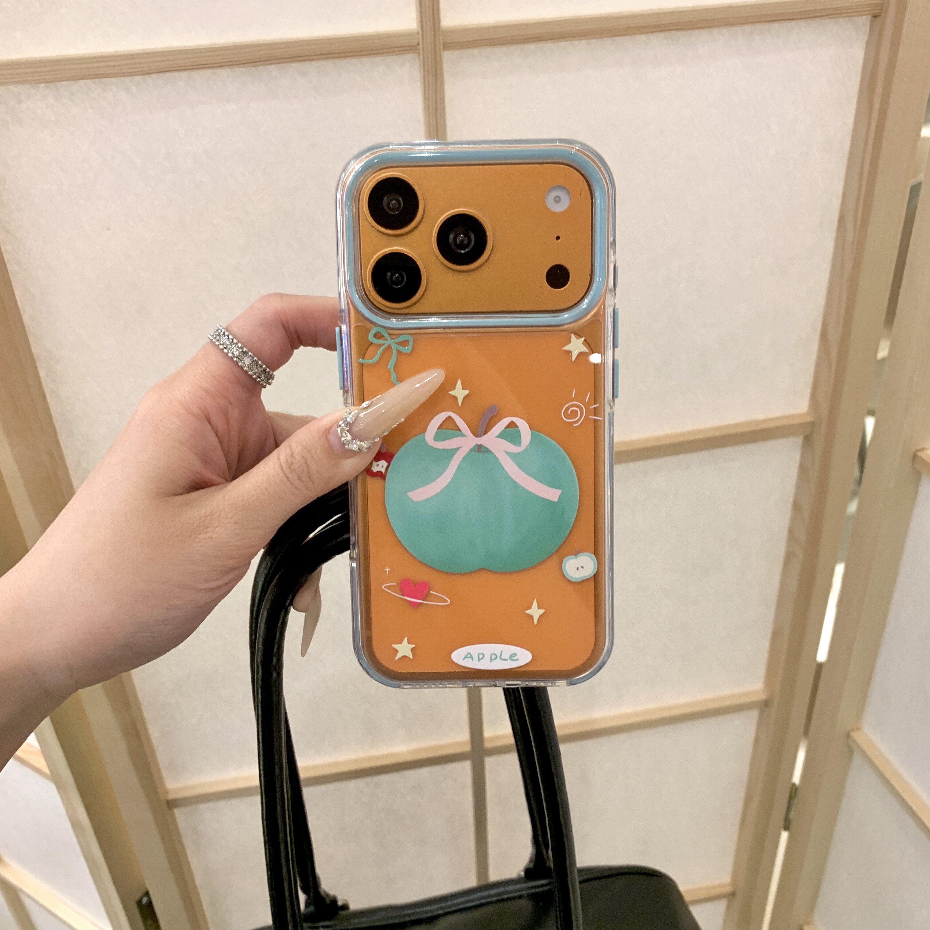 油画丝带青苹果适用iphone苹果17promax个性16pro