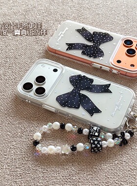 鎏金黑色大蝴蝶结iphone适用17promax苹果16pro气质15时尚14女生13包相机AI独立键双层MID圆边气囊防摔手机壳
