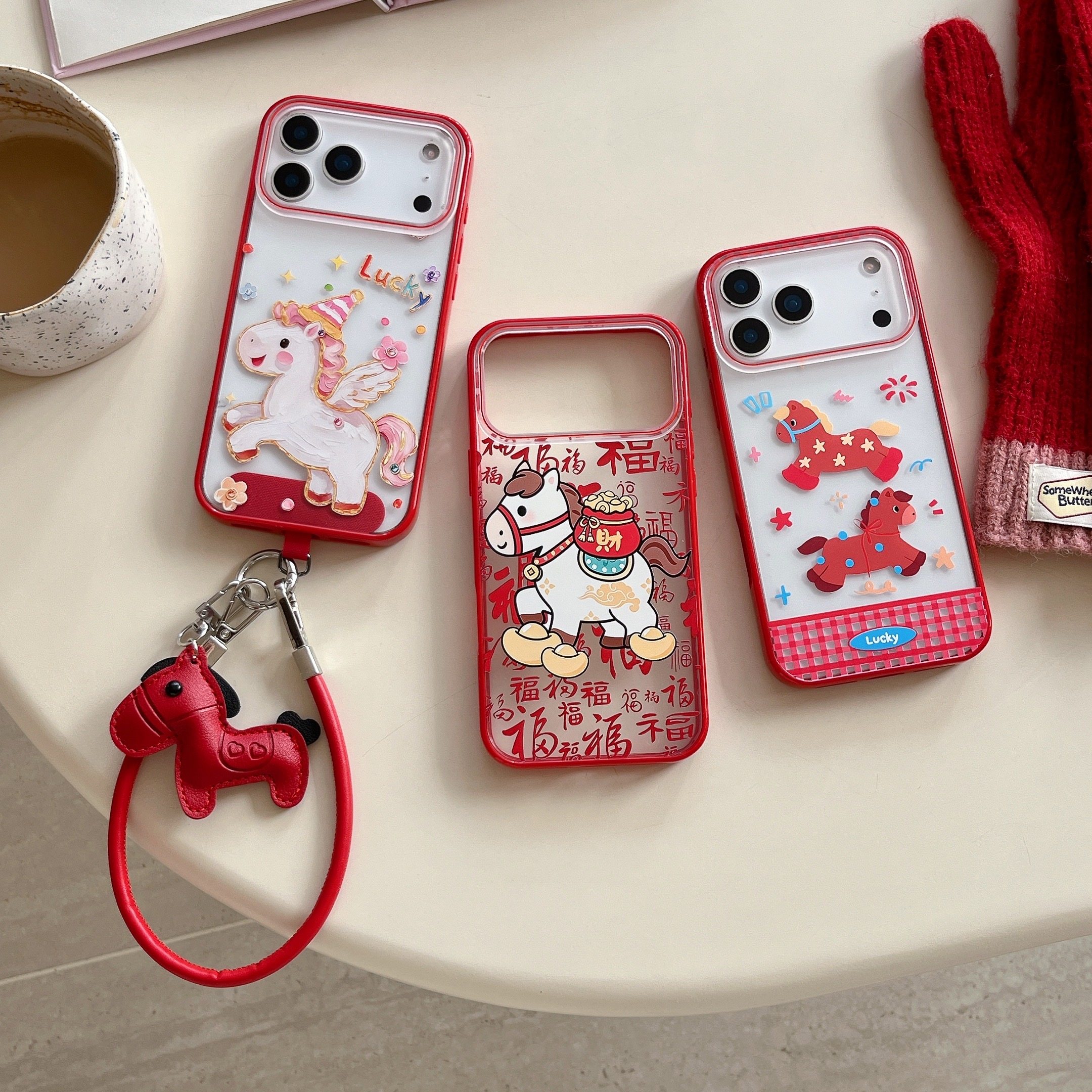 喜庆红框马上发财KT猫适用苹果iphone17promax女生16pro可爱15卡通14小众13软边硬背包相机键新春马年手机壳