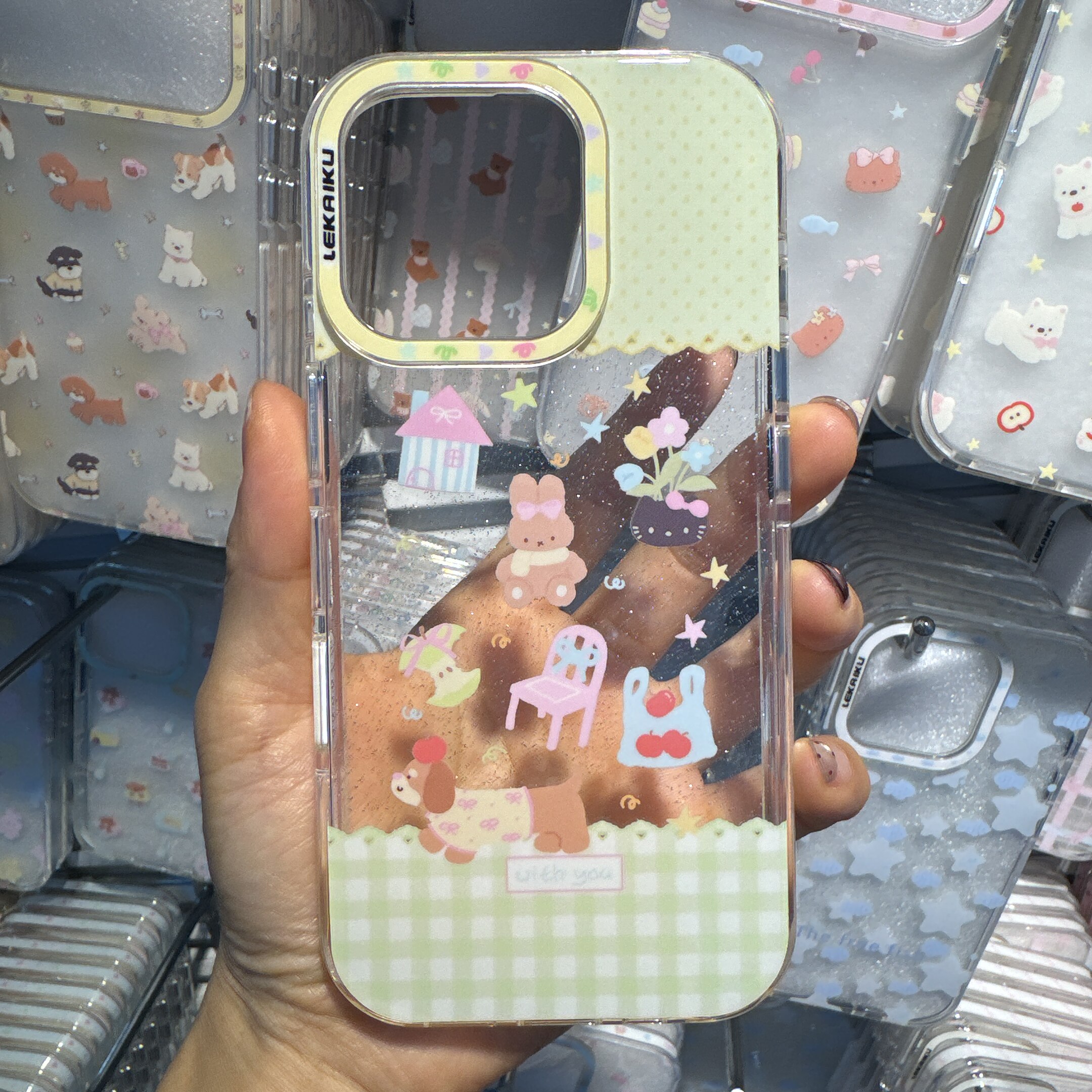 细闪ins小兔猫咪小狗LEKAIKU侧图适用iphone苹果17promax可爱16pro卡通女生包相机AI键双层IMD耐刮防摔手机壳