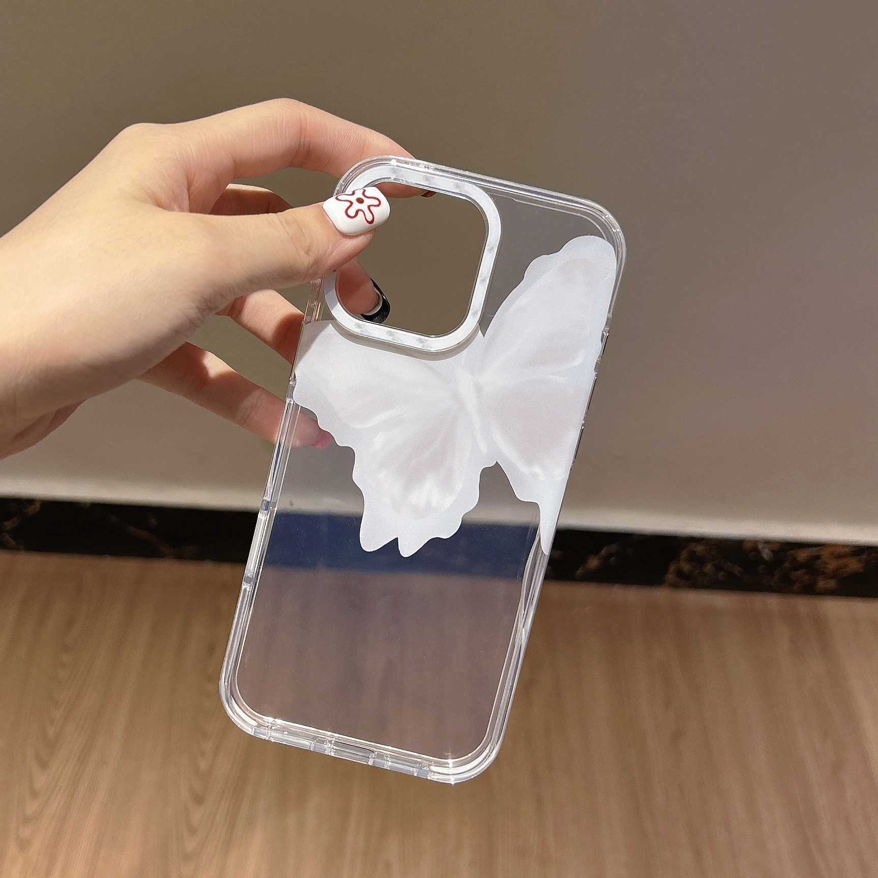 清冷白色蝴蝶适用iphone17pro苹果16时尚15promax女生可爱卡通ins小众包相机AI键双层IMD防摔边框印图手机壳