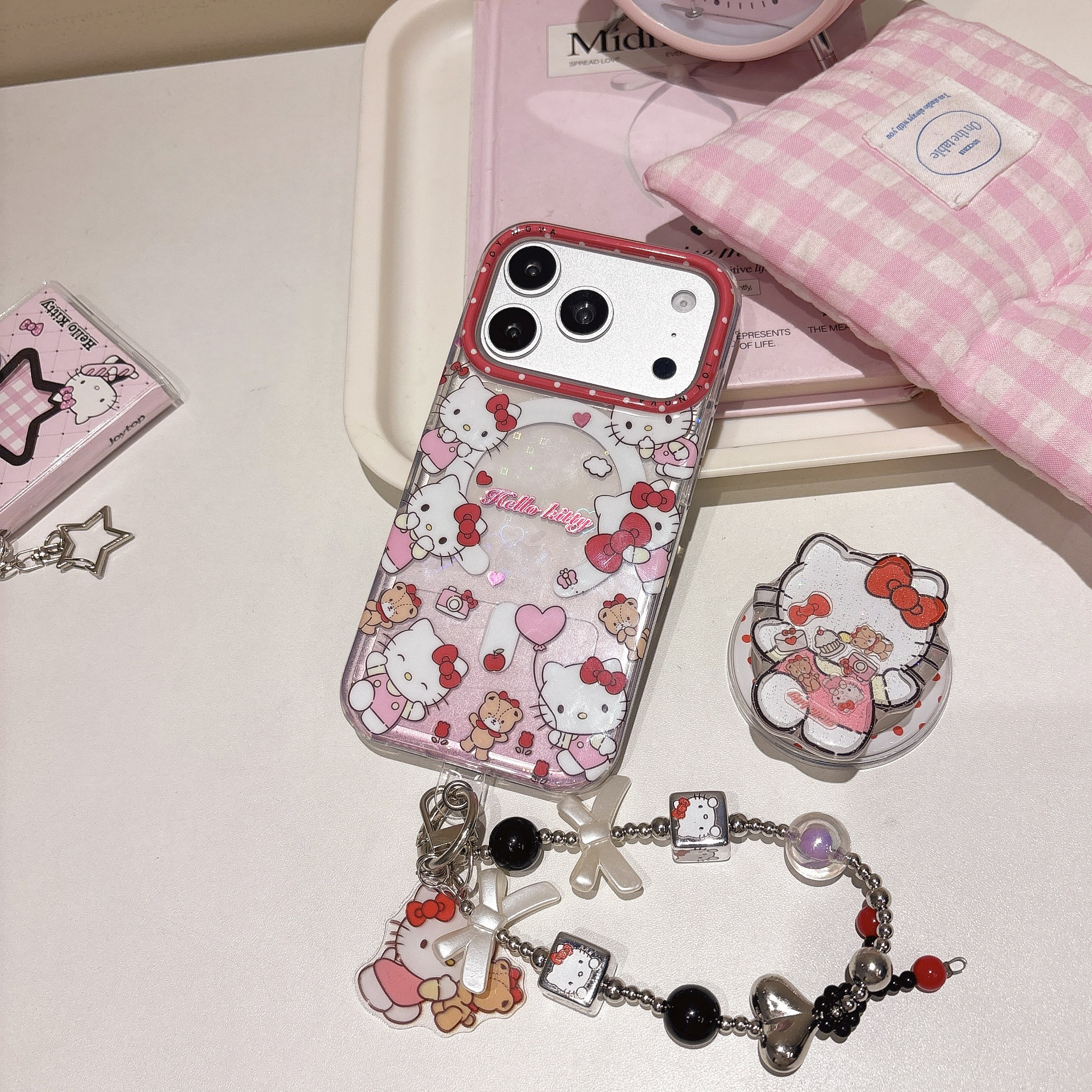 KT猫小熊磁吸支架链条适用iphone苹果17promax可爱16pro小众15少女14卡通13时尚包相机ai键双层IMD防摔手机壳