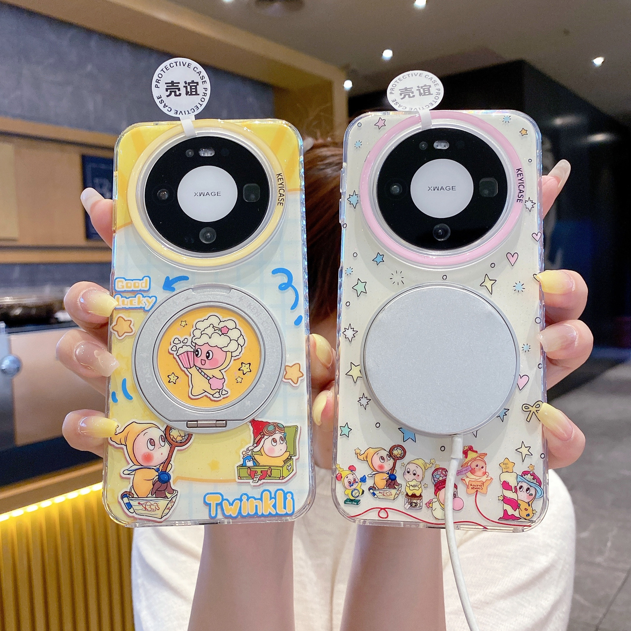 KEYICASE爆米花星星人适用HUAWEI华为pura90promax卡通Mate80女生60pro+可爱70金属旋转支架边框带气囊手机壳