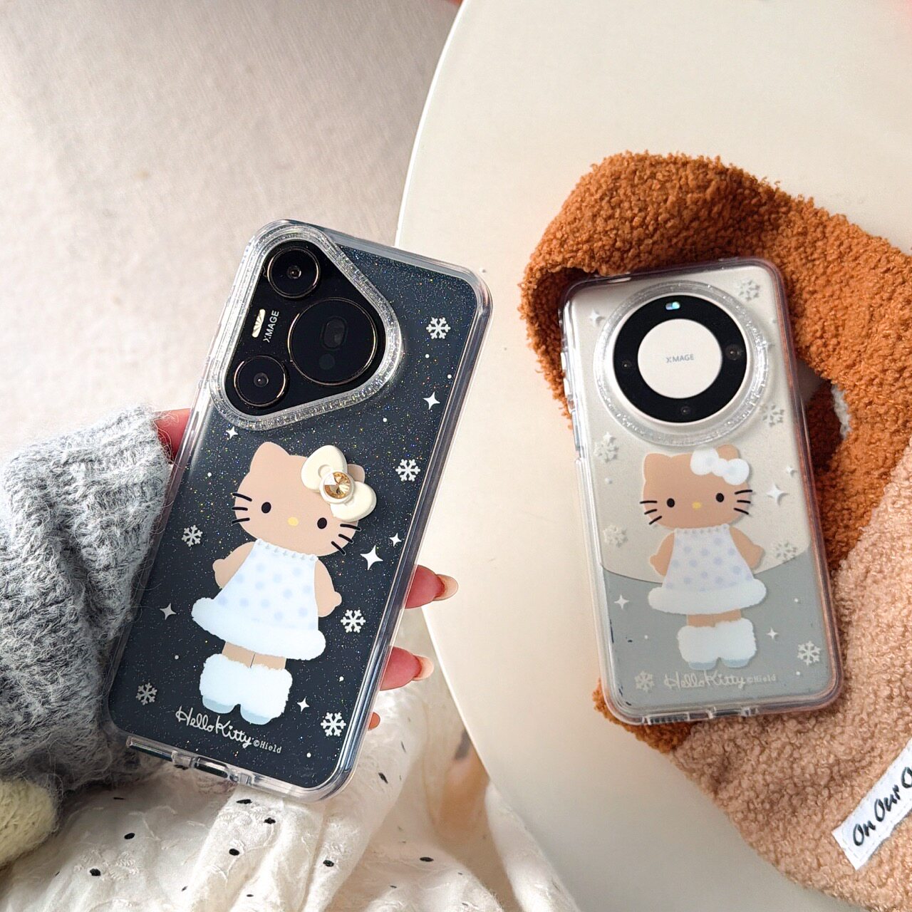 透色星星雪花冬装长腿KT猫适用Huawei华为Mate80promax男女生pura70小众60pro圆边双层IMD镜框加高防摔手机壳