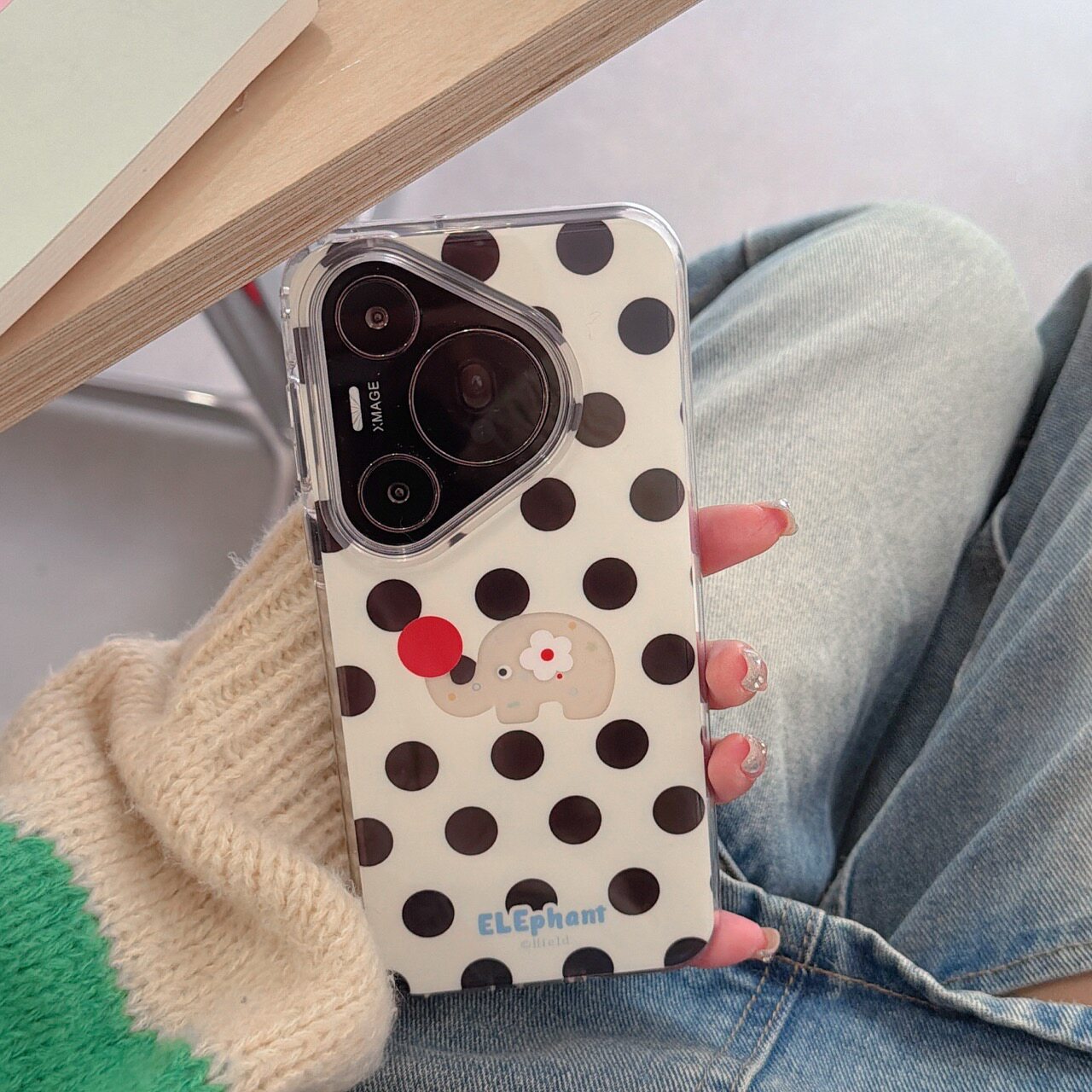 白底黑色波点小象适用Huawei华为Mate80promax男女生pura70小众60pro+时尚个性潮流ins双层IMD圆边防摔手机壳