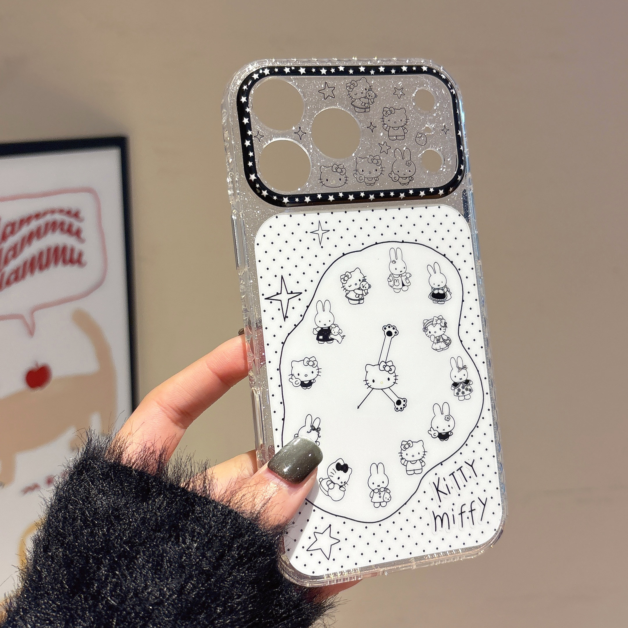线条KT猫米菲兔适用iphone秒变苹果17promax小众16pro可爱15女生卡通大视窗精孔全包相机ai键细闪气囊手机壳