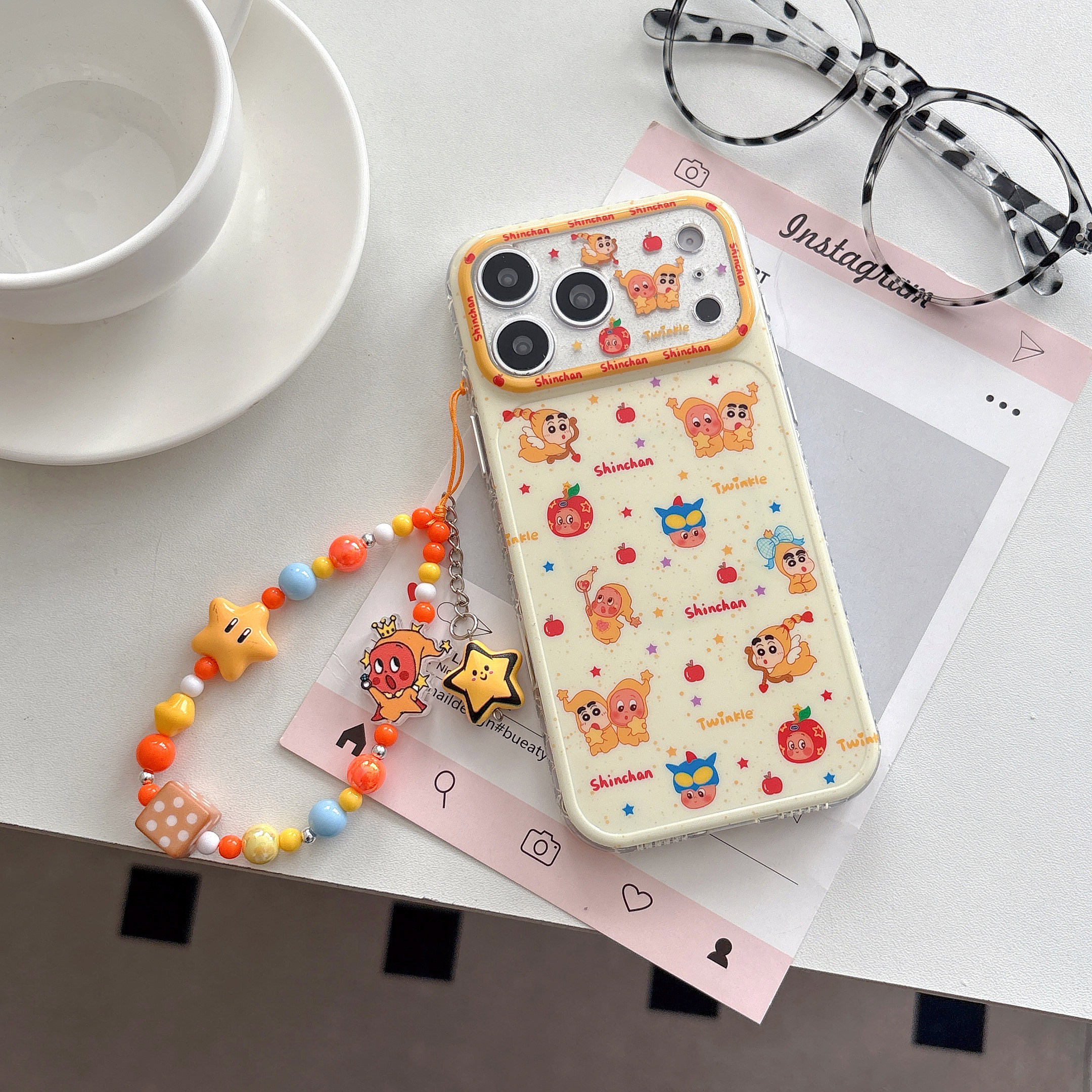 苹果星星人小新适用iphone秒变苹果17promax小众16pro可爱15女生卡通大视窗精孔全包相机ai键软边气囊手机壳