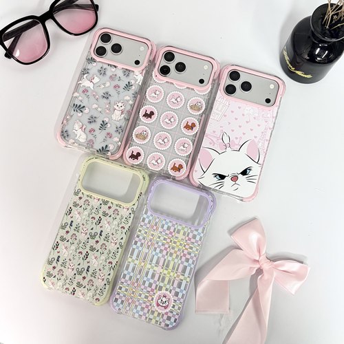 贴纸玛丽猫适用iphone17promax苹果16pro卡通15小众14可爱男女情侣时尚包AI键亚克力粉色边框四角防摔手机壳