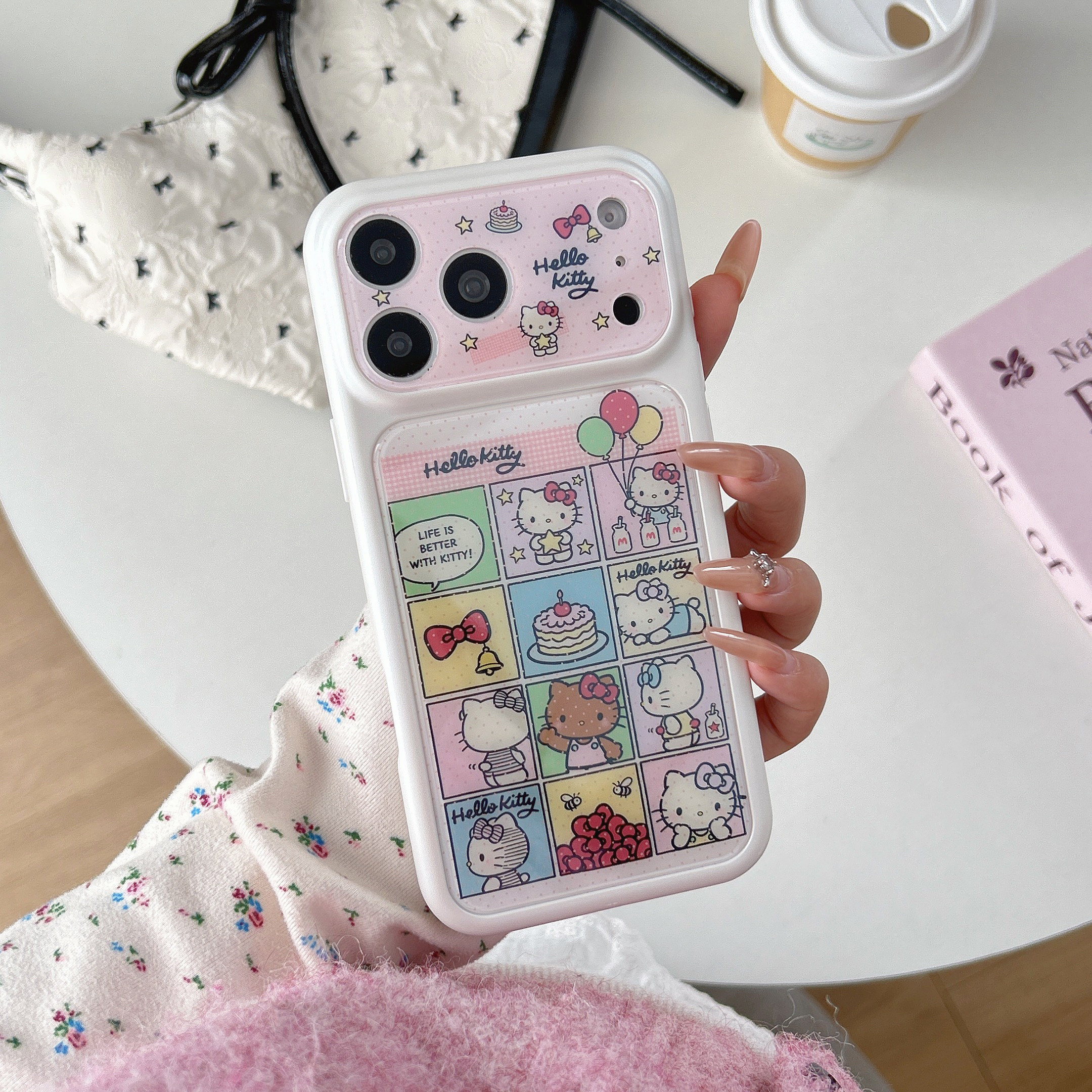 白边粉色宫格KT猫适用iphone苹果17promax小众16pro可爱15女生卡通包相机ai键秒变大视窗软边硬背精孔手机壳