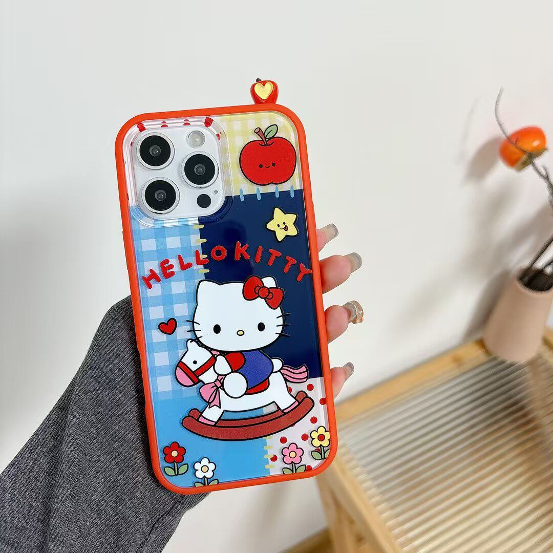 TPU软边框亚克力二合一ins适用iphone17pro苹果16promax时尚15女生14个性13可爱12格子拼接木马kitty猫手机壳