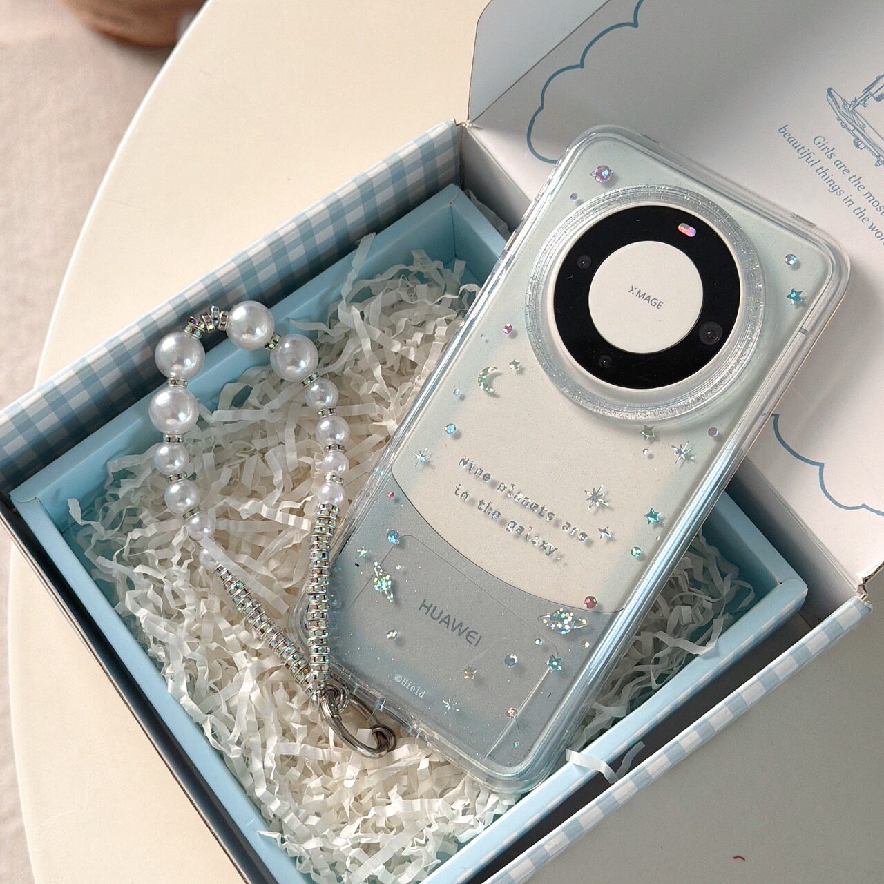 细闪鎏金透色月亮太空星球适用Huawei华为Mate80promax男女生pura70小众60pro圆边双层IMD镜框加高防摔手机壳