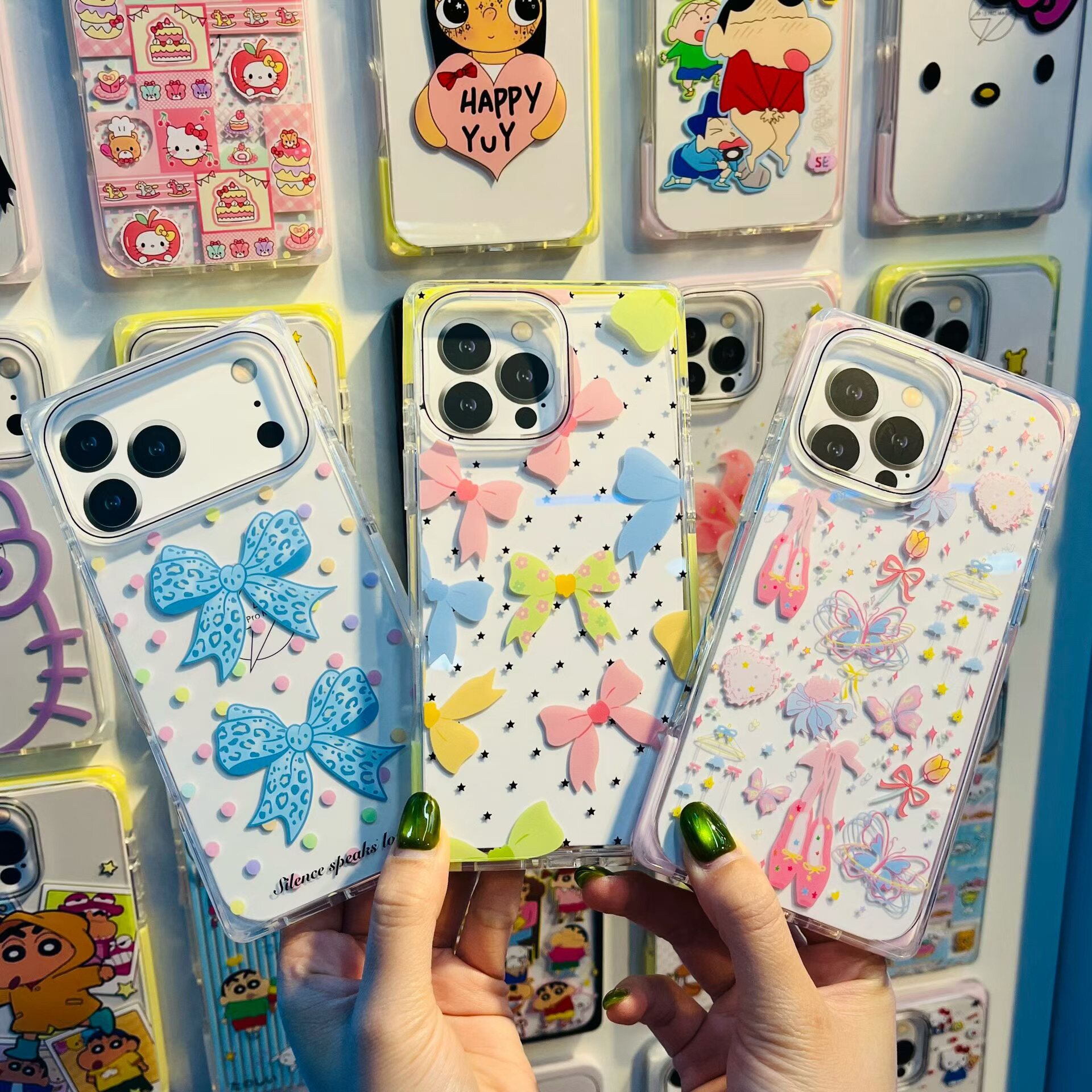 彩色波点蝴蝶结ins适用iphone苹果17promax小众16pro卡通15可爱亚克力轻薄糖果高透色水晶方形四角防摔手机壳