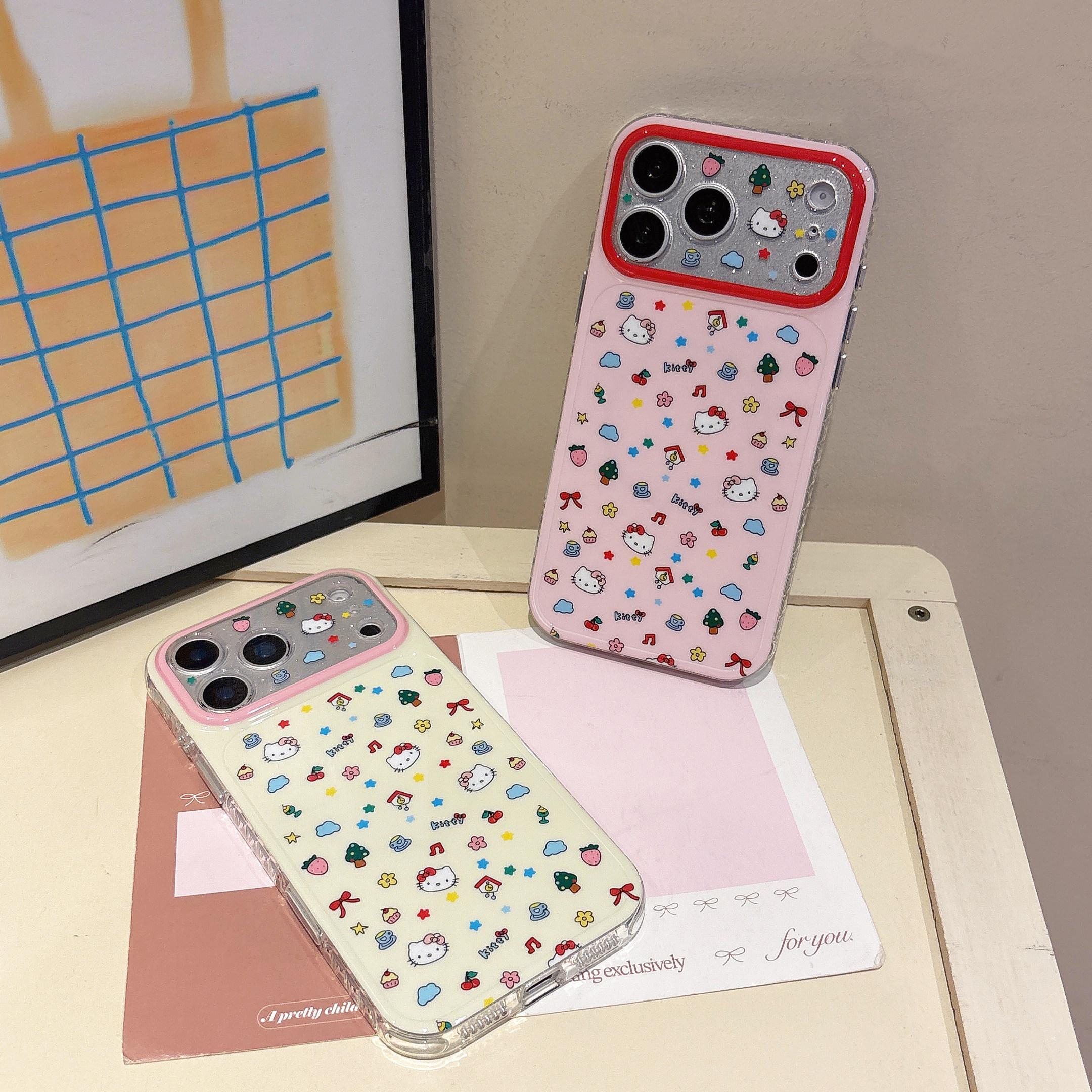 杏粉色满屏KT猫适用iphone秒变苹果17promax小众16pro可爱15女生卡通大视窗精孔全包相机ai键软边气囊手机壳