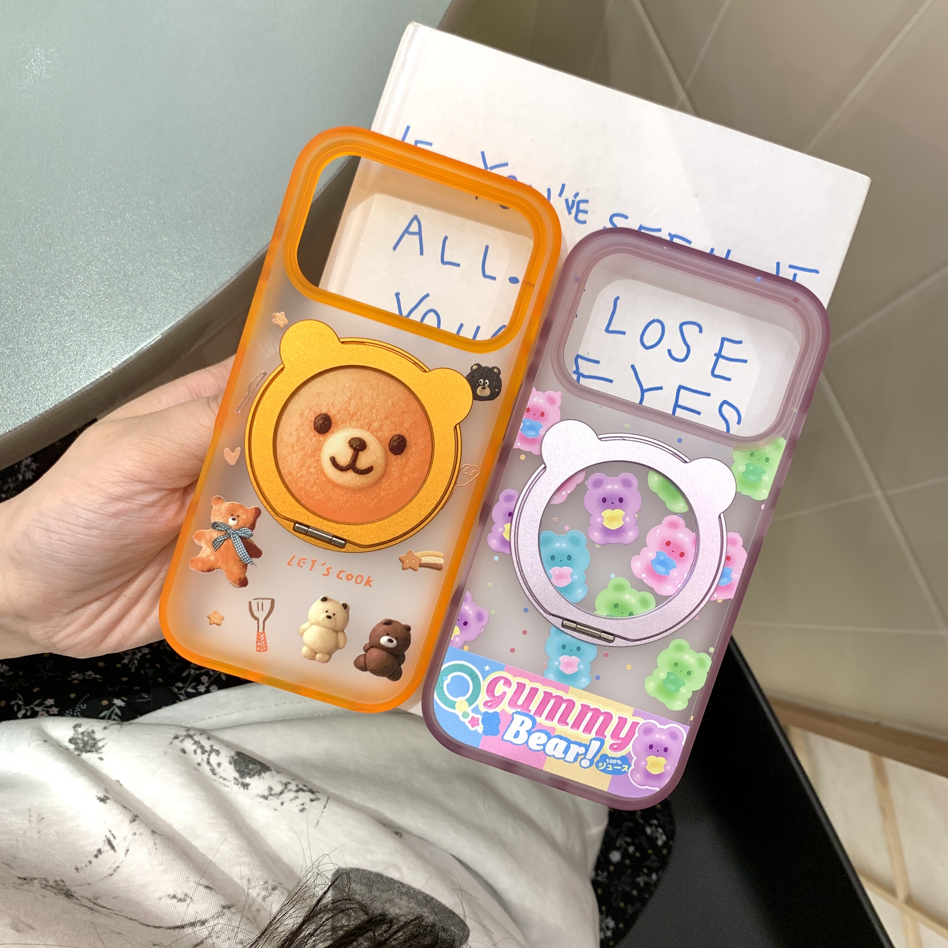 紫色软糖果小熊适用iphone苹果17promax卡通16pro可爱15小众男女磨砂肤感抗指纹360度旋转横竖支架磁吸手机壳
