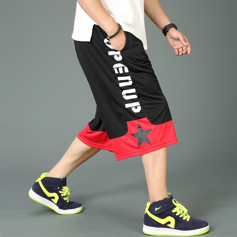 潮牌大码男装冰丝中裤 夏季薄款篮球裤 运动七分裤 男士宽松短裤