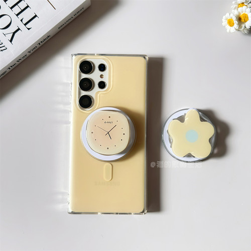 ins韩国奶黄时钟磁吸壳适用三星s26ultra手机壳新款s25简约硅胶s24+全包防摔galaxyS22u高级感s23ultra女小众