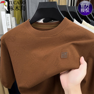 宽松打底衫 啄木鸟2025秋冬季 t恤商务休闲纯色针织半袖 短袖 男 男士