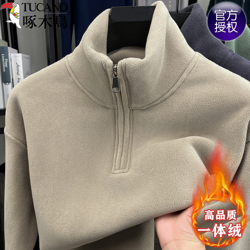 啄木鸟半高拉链奥粒绒加厚卫衣男