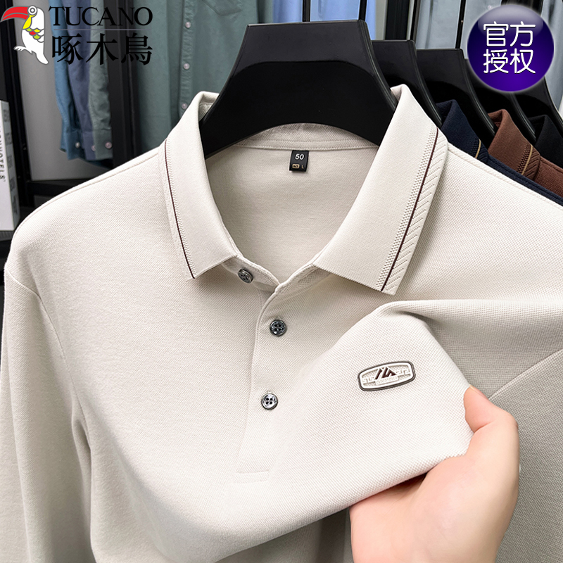 啄木鸟德绒翻领磨毛长袖polo衫男